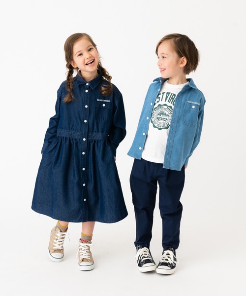 RUGGEDWORKS（ラゲッドワークス）の「《お揃い》ライトオンスデニムシャツワンピース（シャツワンピース・キッズ・サックスブルー/ブルー・S/M/L/XL/XS）」の5枚目の写真