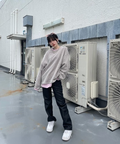 【セール】ストリートファッション XU エックスユー see-through knit シースルーニット サマーニット シアートップス オーバーサイズ ルーズニット 長袖トップス 韓国ファッション 韓国ストリート グランジ y2k（ニット/セーター）｜XU（エックスユー）