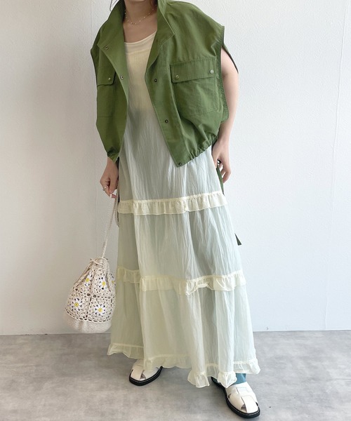 w closet（ダブルクローゼット）の「シアー無地/アートプリントフリルキャミワンピース（ワンピース・レディース・ピンク/ブルー系その他/キナリ・FREE）」の2枚目の写真