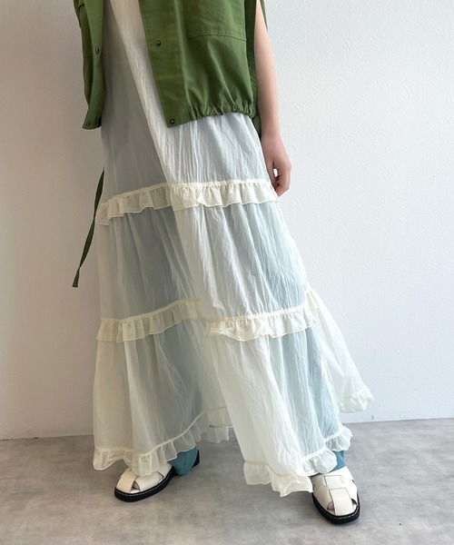 w closet（ダブルクローゼット）の「シアー無地/アートプリントフリルキャミワンピース（ワンピース・レディース・ピンク/ブルー系その他/キナリ・FREE）」の4枚目の写真