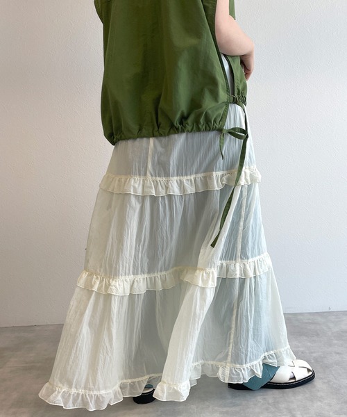 w closet（ダブルクローゼット）の「シアー無地/アートプリントフリルキャミワンピース（ワンピース・レディース・ピンク/ブルー系その他/キナリ・FREE）」の5枚目の写真