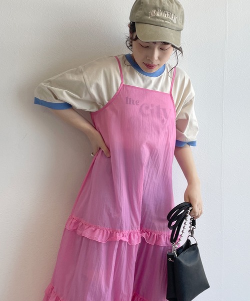 w closet（ダブルクローゼット）の「シアー無地/アートプリントフリルキャミワンピース（ワンピース・レディース・ピンク/ブルー系その他/キナリ・FREE）」の8枚目の写真