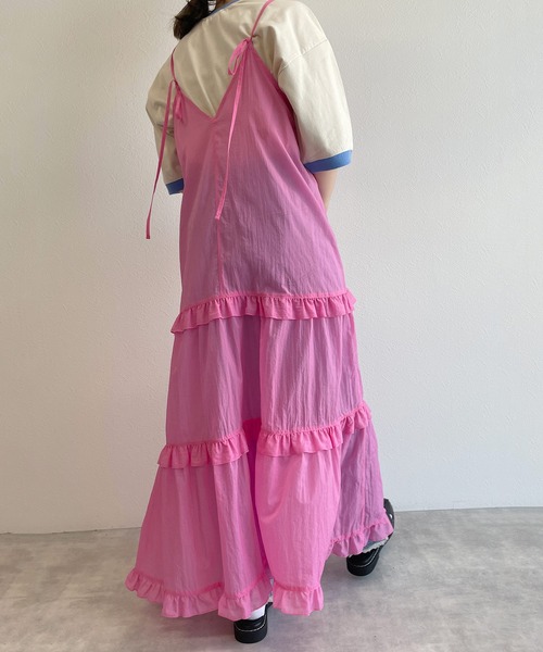 mag.by c マーブルプリントフリルワンピース　ピンク　キャミ　シフォン w closet（ダブルクローゼット）の「シアー無地/アートプリント