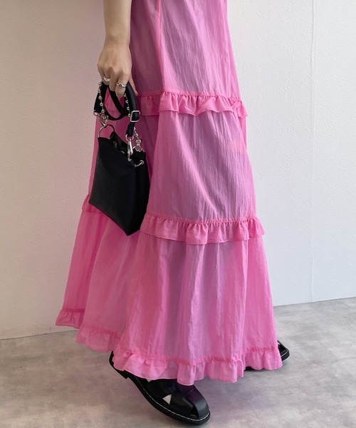 w closet（ダブルクローゼット）の「シアー無地/アートプリントフリルキャミワンピース（ワンピース・レディース・ピンク/ブルー系その他/キナリ・FREE）」の12枚目の写真