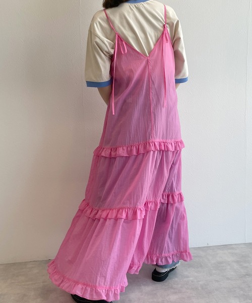 w closet（ダブルクローゼット）の「シアー無地/アートプリントフリルキャミワンピース（ワンピース・レディース・ピンク/ブルー系その他/キナリ・FREE）」の15枚目の写真