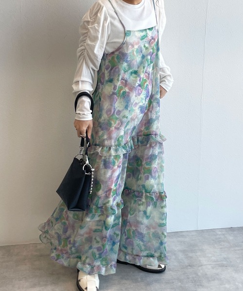 w closet（ダブルクローゼット）の「シアー無地/アートプリントフリルキャミワンピース（ワンピース・レディース・ピンク/ブルー系その他/キナリ・FREE）」の17枚目の写真