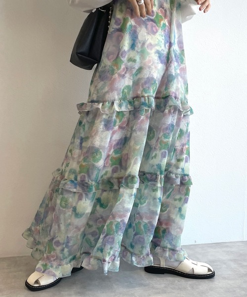 w closet（ダブルクローゼット）の「シアー無地/アートプリントフリルキャミワンピース（ワンピース・レディース・ピンク/ブルー系その他/キナリ・FREE）」の19枚目の写真