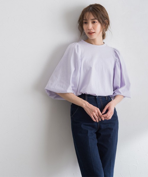 Pierrot(ピエロ)の「ボリュームスリーブTシャツ(Tシャツ/カットソー・レディース・ブラック/オフホワイト/ライム/ブルー系その他/チャコール・M/L)」の1枚目の写真