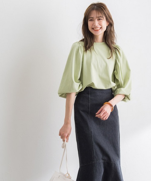 Pierrot(ピエロ)の「ボリュームスリーブTシャツ(Tシャツ/カットソー・レディース・ブラック/オフホワイト/ライム/ブルー系その他/チャコール・M/L)」の9枚目の写真