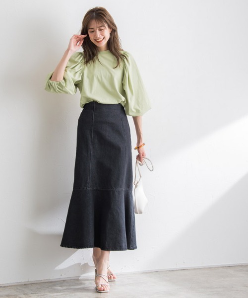 Pierrot(ピエロ)の「ボリュームスリーブTシャツ(Tシャツ/カットソー・レディース・ブラック/オフホワイト/ライム/ブルー系その他/チャコール・M/L)」の7枚目の写真