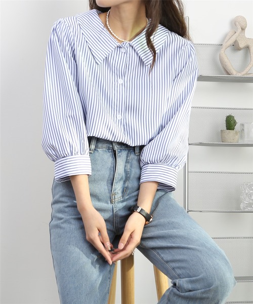 MAISON DE THERESE(メゾン ド テレーズ)の「パワスリーブ ストライプ ルーズシャツブラウス(シャツ/ブラウス・レディース・ブルー/ブラック・MEDIUM/L)」の11枚目の写真