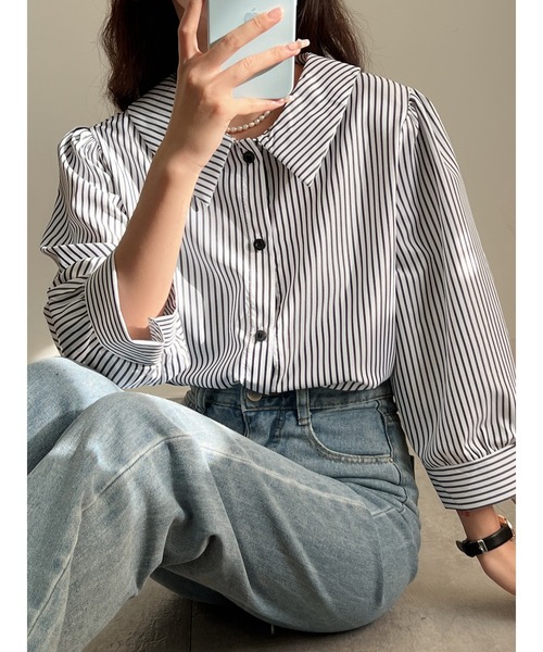 MAISON DE THERESE(メゾン ド テレーズ)の「パワスリーブ ストライプ ルーズシャツブラウス(シャツ/ブラウス・レディース・ブルー/ブラック・MEDIUM/L)」の21枚目の写真