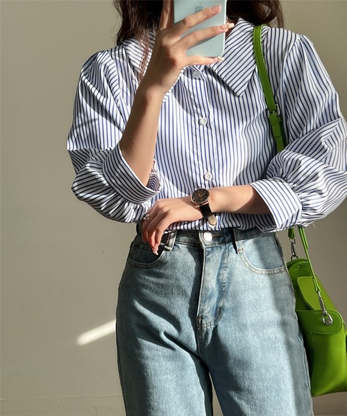 MAISON DE THERESE(メゾン ド テレーズ)の「パワスリーブ ストライプ ルーズシャツブラウス(シャツ/ブラウス・レディース・ブルー/ブラック・MEDIUM/L)」の7枚目の写真