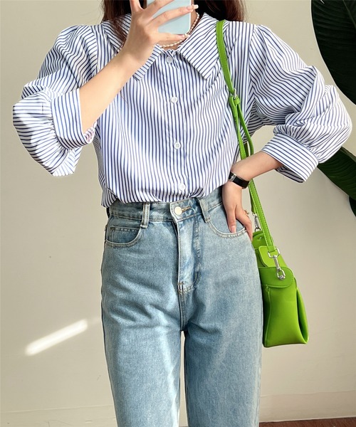 MAISON DE THERESE(メゾン ド テレーズ)の「パワスリーブ ストライプ ルーズシャツブラウス(シャツ/ブラウス・レディース・ブルー/ブラック・MEDIUM/L)」の14枚目の写真
