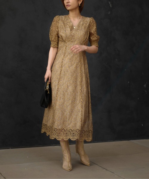 My shawty(マイシャウティー)の「lirety flower day dress(ドレス・レディース・ネイビー/マスタード・FREE)」の2枚目の写真