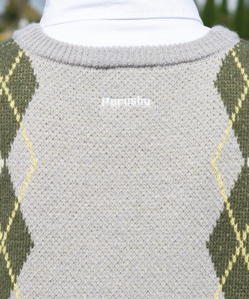 Perushu（ペルーシュ）の「レトロアーガイルニットベスト（ベスト・メンズ・グレー/グリーン/ブラウン/ボルドー/ネイビー・LARGE/MEDIUM）」の13枚目の写真