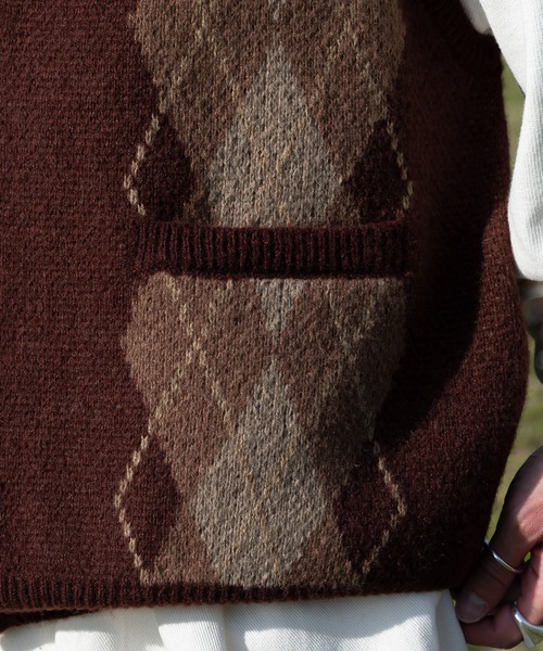 Perushu（ペルーシュ）の「レトロアーガイルニットベスト（ベスト・メンズ・グレー/グリーン/ブラウン/ボルドー/ネイビー・LARGE/MEDIUM）」の20枚目の写真