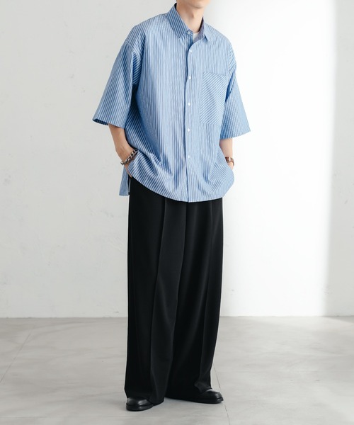 epnok(エプノック)の「サイドスリットストライプシャツ(シャツ/ブラウス・メンズ・チャコールグレー/ブルー/グリーン・SMALL/MEDIUM/LARGE)」の7枚目の写真