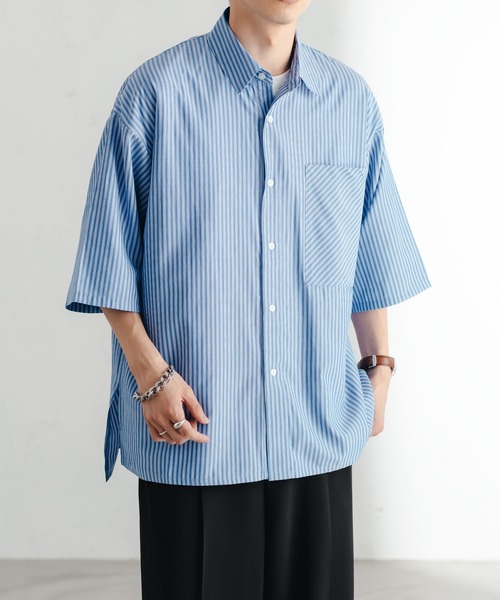 epnok(エプノック)の「サイドスリットストライプシャツ(シャツ/ブラウス・メンズ・チャコールグレー/ブルー/グリーン・SMALL/MEDIUM/LARGE)」の4枚目の写真