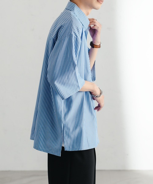 epnok(エプノック)の「サイドスリットストライプシャツ(シャツ/ブラウス・メンズ・チャコールグレー/ブルー/グリーン・SMALL/MEDIUM/LARGE)」の5枚目の写真