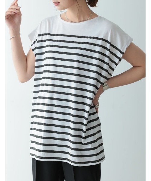 Re:EDIT（リエディ）の「パネルボーダーチュニックカットソー（Tシャツ/カットソー・レディース・ピンク/イエロー/グリーン/オレンジ/ブラック・MEDIUM）」の6枚目の写真