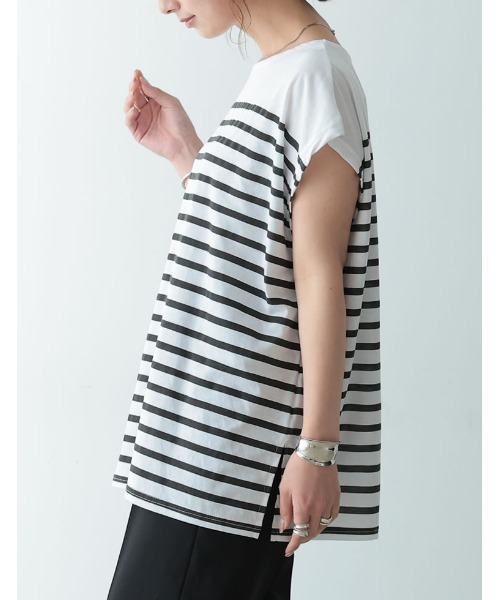 Re:EDIT（リエディ）の「パネルボーダーチュニックカットソー（Tシャツ/カットソー・レディース・ピンク/イエロー/グリーン/オレンジ/ブラック・MEDIUM）」の8枚目の写真