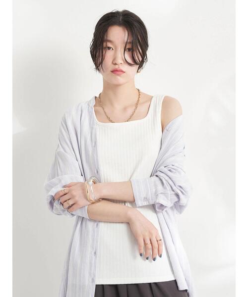 earth music&ecology（アースミュージックアンドエコロジー）の「ランダムリブ2wayタンクトップ（タンクトップ・レディース・ブラック/オフホワイト/ライトベージュ/レッド系その他5・S/M）」の20枚目の写真