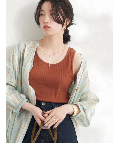 earth music&ecology（アースミュージックアンドエコロジー）の「ランダムリブ2wayタンクトップ（タンクトップ・レディース・ブラック/オフホワイト/ライトベージュ/レッド系その他5・S/M）」の14枚目の写真