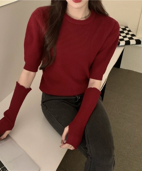 MANGROVE(マングローブ)の「パフスリーブアームカバー付きトップス(Tシャツ/カットソー・レディース・ホワイト/ブラック/ブラウン/レッド系・FREE)」の4枚目の写真