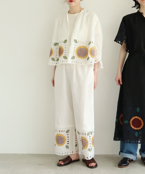 AMBIDEX Store ○○くるくるチェック刺繍 パンツ(F クロ): l