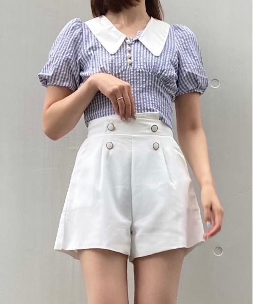Crea titty&Co. PETIT(クレアティティーアンドコープチ)の「【Crea titty&Co.PETIT】ダブルボタンショーパン(その他パンツ・レディース・ブラック/ホワイト・SMALL/MEDIUM)」の1枚目の写真