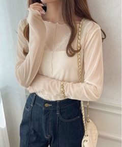 パフショルダーベロアパールトップス（Tシャツ/カットソー）｜Darich