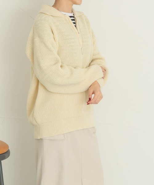 UR Lab.(アーバンリサーチラボ)の「ハーフジップ片畦ニット(ニット/セーター・レディース・グレー/アイボリー/ブラック/ブルー・FREE)」の9枚目の写真