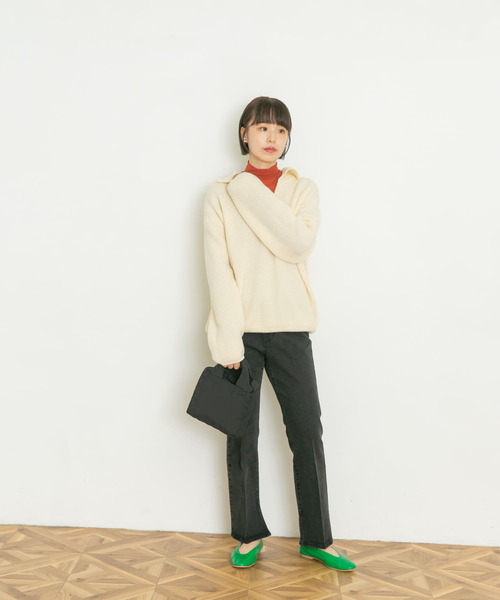 UR Lab.(アーバンリサーチラボ)の「ハーフジップ片畦ニット(ニット/セーター・レディース・グレー/アイボリー/ブラック/ブルー・FREE)」の15枚目の写真