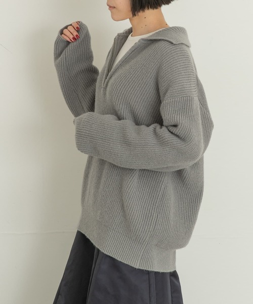 UR Lab.(アーバンリサーチラボ)の「ハーフジップ片畦ニット(ニット/セーター・レディース・グレー/アイボリー/ブラック/ブルー・FREE)」の6枚目の写真