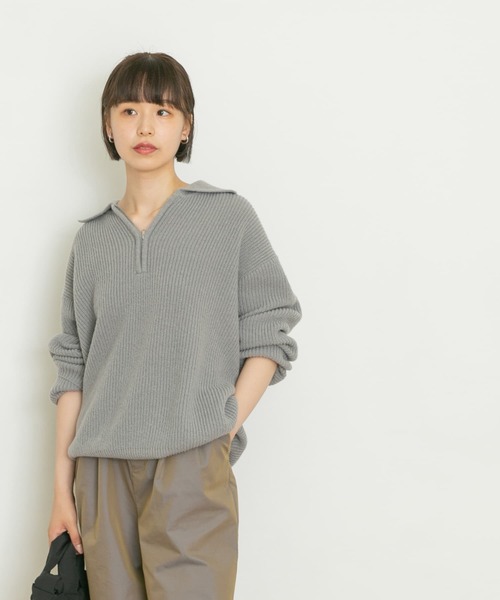 UR Lab.(アーバンリサーチラボ)の「ハーフジップ片畦ニット(ニット/セーター・レディース・グレー/アイボリー/ブラック/ブルー・FREE)」の21枚目の写真