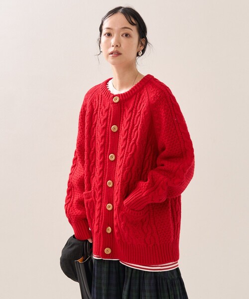 FREAK'S STORE（フリークスストア）の「【WEB限定】フィッシャーマンクルーカーディガン（カーディガン/ボレロ・レディース・レッド/ネイビー/ブラウン/グリーン/オフホワイト・ﾌﾘ-）」の5枚目の写真