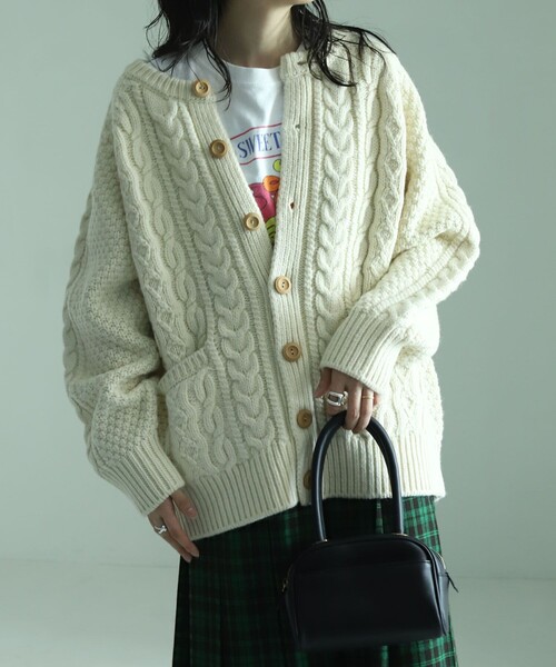 FREAK'S STORE（フリークスストア）の「【WEB限定】フィッシャーマンクルーカーディガン（カーディガン/ボレロ・レディース・レッド/ネイビー/ブラウン/グリーン/オフホワイト・ﾌﾘ-）」の9枚目の写真