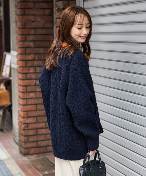 FREAK'S STORE（フリークスストア）の「【WEB限定】フィッシャーマンクルーカーディガン（カーディガン/ボレロ・レディース・レッド/ネイビー/ブラウン/グリーン/オフホワイト・ﾌﾘ-）」の13枚目の写真