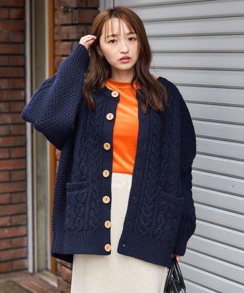FREAK'S STORE（フリークスストア）の「【WEB限定】フィッシャーマンクルーカーディガン（カーディガン/ボレロ・レディース・レッド/ネイビー/ブラウン/グリーン/オフホワイト・ﾌﾘ-）」の17枚目の写真