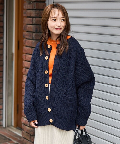 FREAK'S STORE（フリークスストア）の「【WEB限定】フィッシャーマンクルーカーディガン（カーディガン/ボレロ・レディース・レッド/ネイビー/ブラウン/グリーン/オフホワイト・ﾌﾘ-）」の18枚目の写真