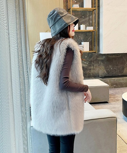 Doula Doula（ドゥーラドゥーラ）の「エコファーベスト（ベスト・レディース・ホワイト/ベージュ/ブラウン/グレー・FREE）」の7枚目の写真