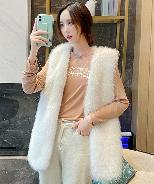 Doula Doula（ドゥーラドゥーラ）の「エコファーベスト（ベスト・レディース・ホワイト/ベージュ/ブラウン/グレー・FREE）」の10枚目の写真