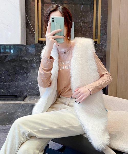 Doula Doula（ドゥーラドゥーラ）の「エコファーベスト（ベスト・レディース・ホワイト/ベージュ/ブラウン/グレー・FREE）」の11枚目の写真