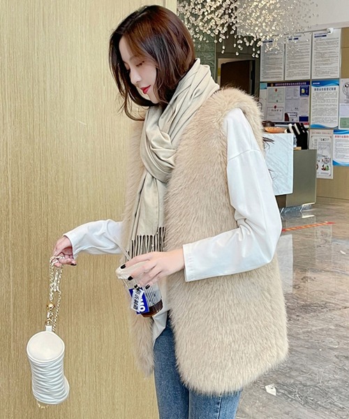 Doula Doula（ドゥーラドゥーラ）の「エコファーベスト（ベスト・レディース・ホワイト/ベージュ/ブラウン/グレー・FREE）」の13枚目の写真