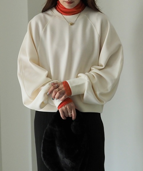 Riberry（リベリー）の「ダンボールショートラグランプルオーバー（スウェット・レディース・ブラック/アイボリー・FREE）」の9枚目の写真