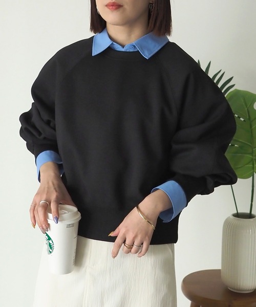 Riberry（リベリー）の「ダンボールショートラグランプルオーバー（スウェット・レディース・ブラック/アイボリー・FREE）」の17枚目の写真