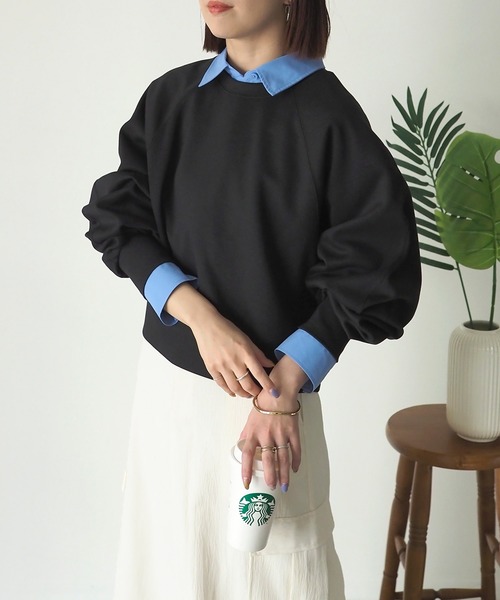 Riberry（リベリー）の「ダンボールショートラグランプルオーバー（スウェット・レディース・ブラック/アイボリー・FREE）」の16枚目の写真