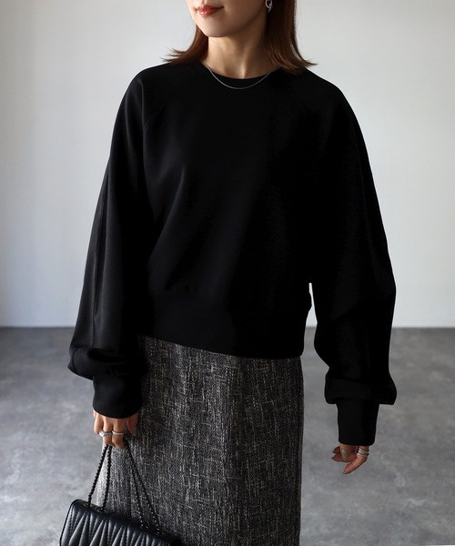 Riberry（リベリー）の「ダンボールショートラグランプルオーバー（スウェット・レディース・ブラック/アイボリー・FREE）」の21枚目の写真