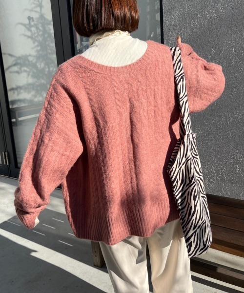 nemne store（ネンネストア）の「【低身長用サイズあり】前後2wayケーブルニットカーディガン（ニット/セーター・レディース・ピンク/アイボリー/ブルー・SMALL/MEDIUM）」の9枚目の写真